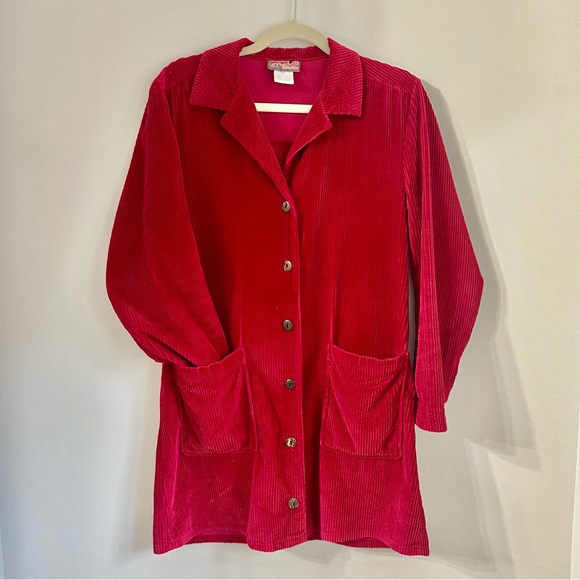 April Cornell Jackets & Blazers - Vintage April Cornell Berry Red Corduroy Overcoat Womens XS Cottagecore Whimsy